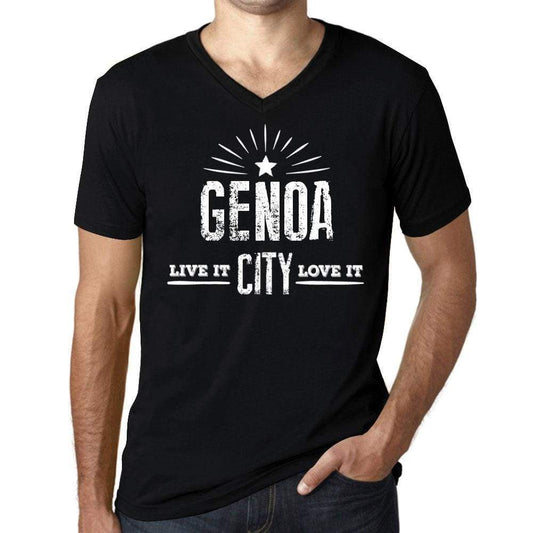 Mens Vintage Tee Shirt Graphic V-Neck T Shirt Live It Love It Genoa Deep Black - Black / S / Cotton - T-Shirt