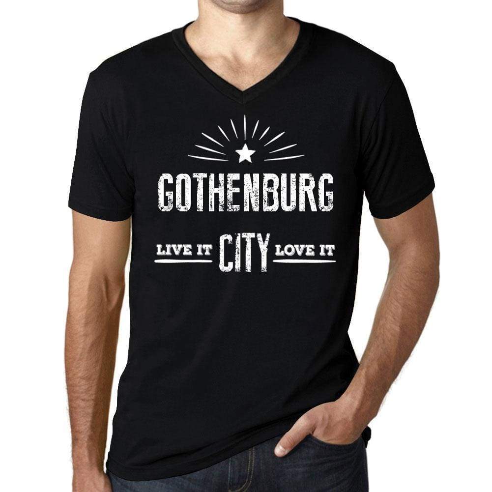 Mens Vintage Tee Shirt Graphic V-Neck T Shirt Live It Love It Gothenburg Deep Black - Black / S / Cotton - T-Shirt