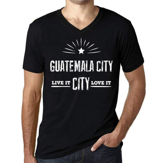Mens Vintage Tee Shirt Graphic V-Neck T Shirt Live It Love It Guatemala City Deep Black - Black / S / Cotton - T-Shirt