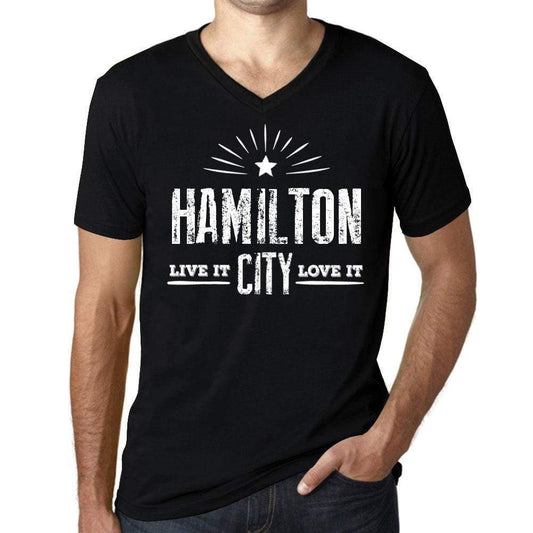 Mens Vintage Tee Shirt Graphic V-Neck T Shirt Live It Love It Hamilton Deep Black - Black / S / Cotton - T-Shirt