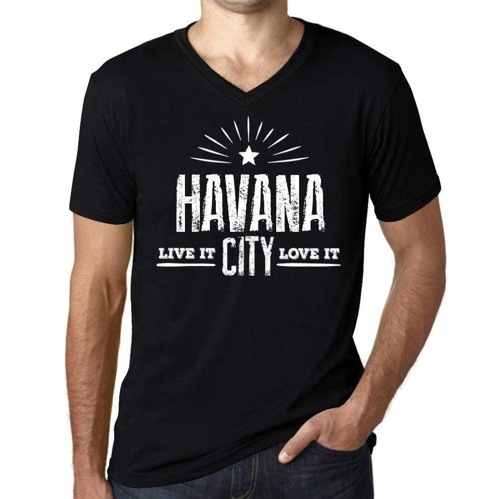 Mens Vintage Tee Shirt Graphic V-Neck T Shirt Live It Love It Havana Deep Black - Black / S / Cotton - T-Shirt