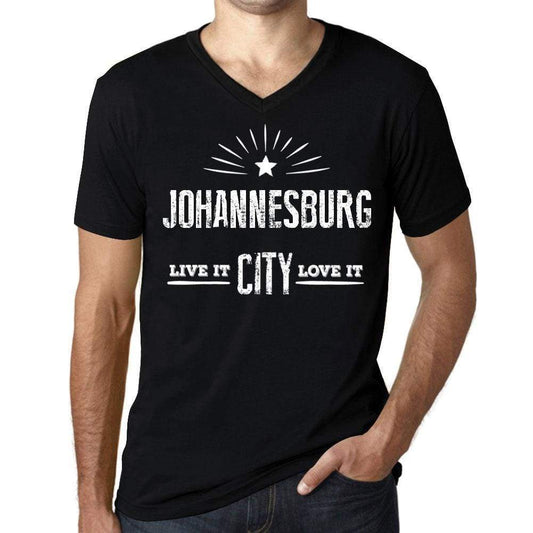 Mens Vintage Tee Shirt Graphic V-Neck T Shirt Live It Love It Johannesburg Deep Black - Black / S / Cotton - T-Shirt