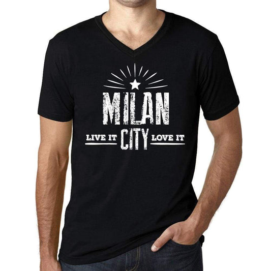 Mens Vintage Tee Shirt Graphic V-Neck T Shirt Live It Love It Milan Deep Black - Black / S / Cotton - T-Shirt