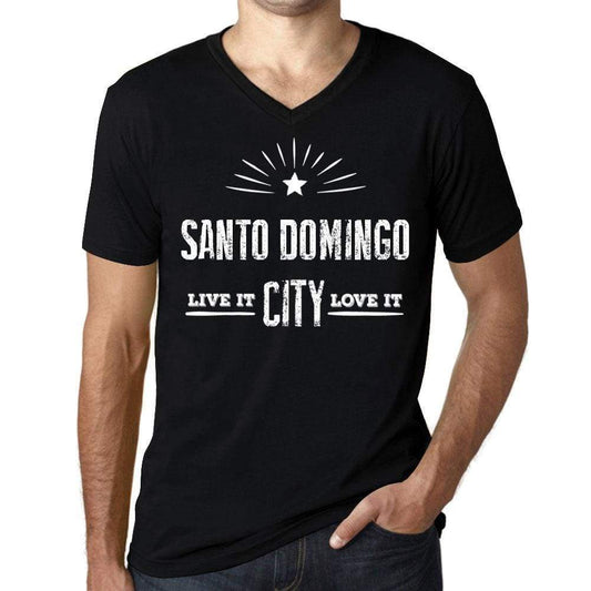 Mens Vintage Tee Shirt Graphic V-Neck T Shirt Live It Love It Santo Domingo Deep Black - Black / S / Cotton - T-Shirt