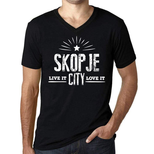 Mens Vintage Tee Shirt Graphic V-Neck T Shirt Live It Love It Skopje Deep Black - Black / S / Cotton - T-Shirt