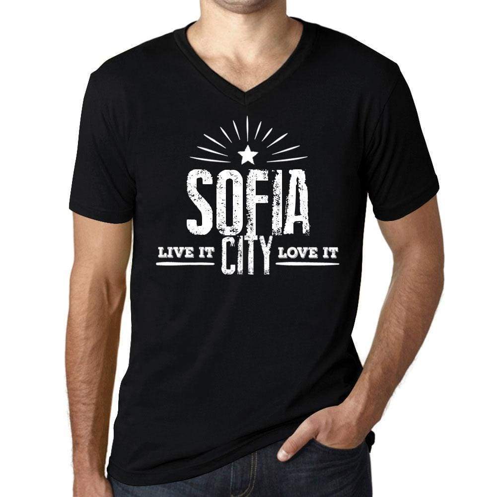 Mens Vintage Tee Shirt Graphic V-Neck T Shirt Live It Love It Sofia Deep Black - Black / S / Cotton - T-Shirt