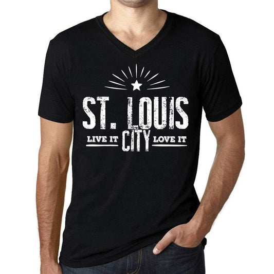 Mens Vintage Tee Shirt Graphic V-Neck T Shirt Live It Love It St. Louis Deep Black - Black / S / Cotton - T-Shirt