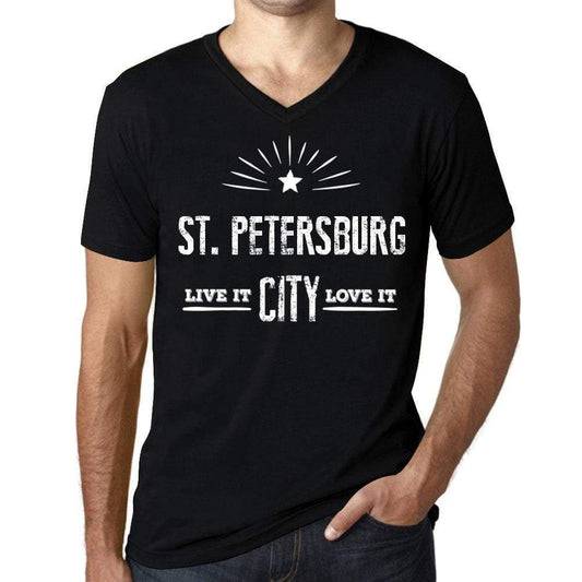 Mens Vintage Tee Shirt Graphic V-Neck T Shirt Live It Love It St. Petersburg Deep Black - Black / S / Cotton - T-Shirt