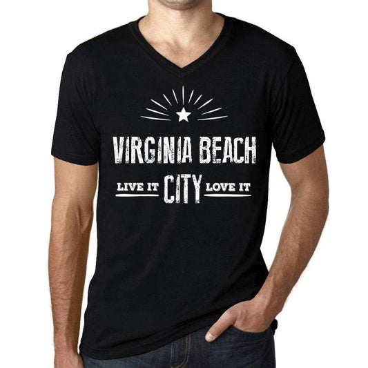 Mens Vintage Tee Shirt Graphic V-Neck T Shirt Live It Love It Virginia Beach Deep Black - Black / S / Cotton - T-Shirt