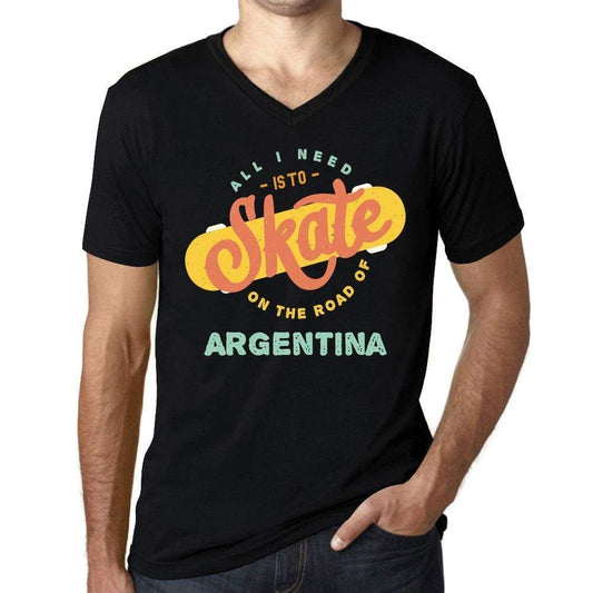 Men’s Vintage Tee Shirt <span>Graphic</span> V-Neck T shirt On The Road Of Argentina Black - ULTRABASIC