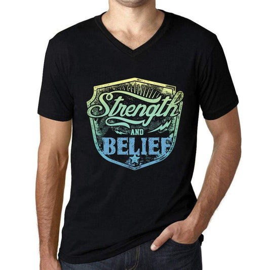 Mens Vintage Tee Shirt Graphic V-Neck T Shirt Strenght And Belief Black - Black / S / Cotton - T-Shirt