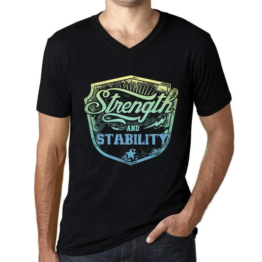 Mens Vintage Tee Shirt Graphic V-Neck T Shirt Strenght And Stability Black - Black / S / Cotton - T-Shirt