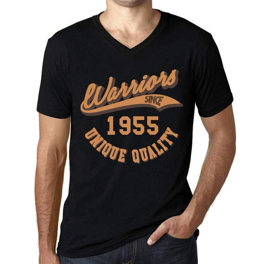 Mens Vintage Tee Shirt Graphic V-Neck T Shirt Warriors Since 1955 Deep Black - Black / S / Cotton - T-Shirt