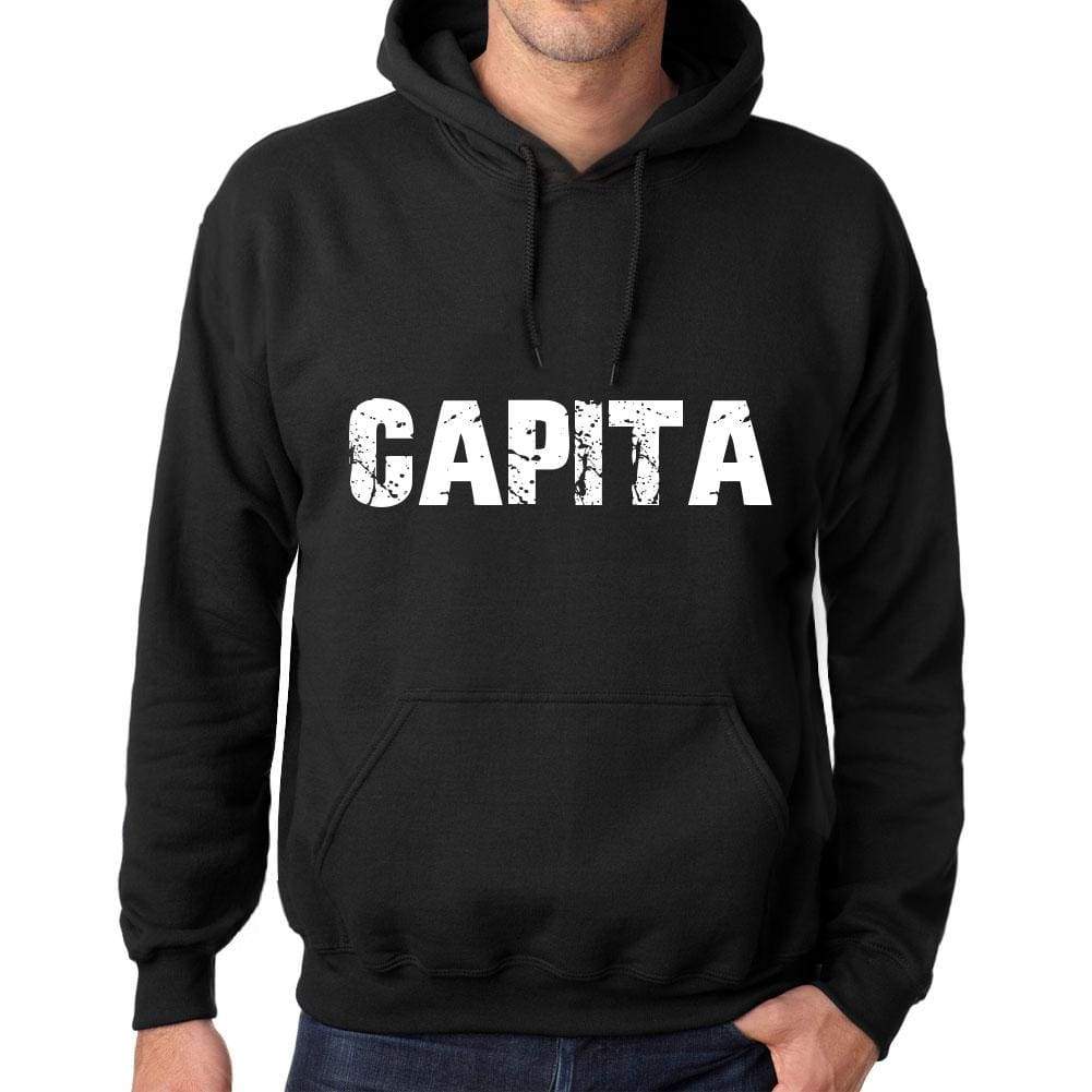 Mens Womens Unisex Printed Graphic Cotton Hoodie Soft Heavyweight Hooded Sweatshirt Pullover Popular Words Capita Deep Black - Black / Xs /