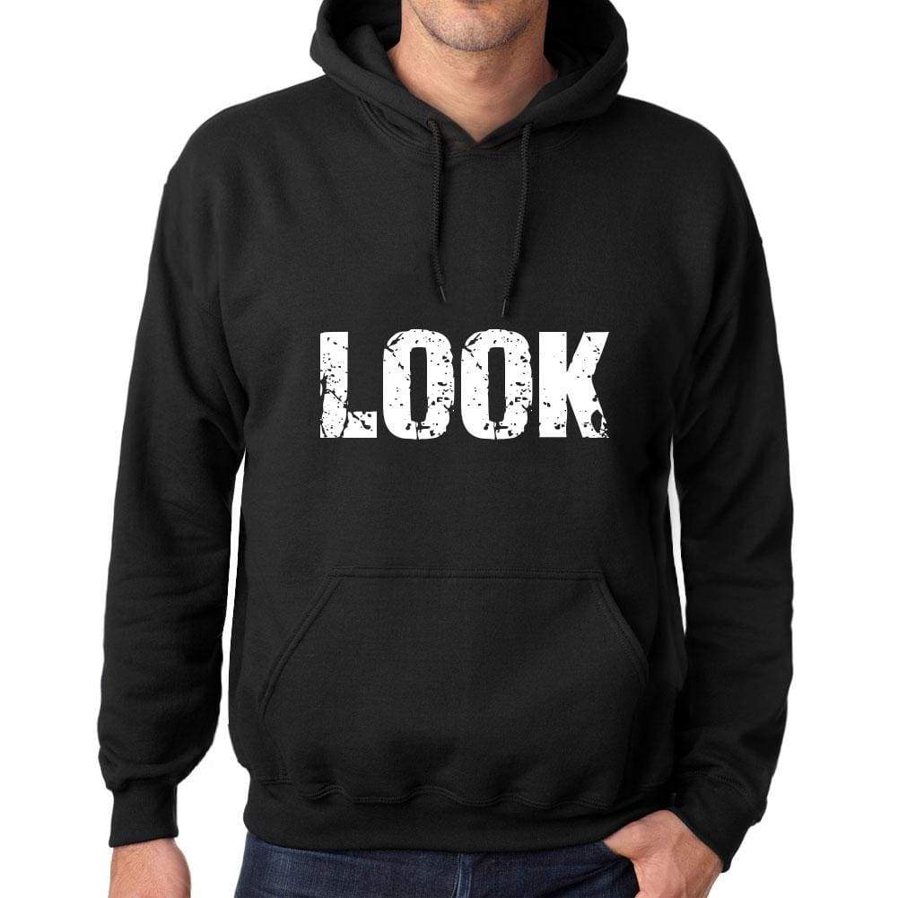 Mens Womens Unisex Printed Graphic Cotton Hoodie Soft Heavyweight Hooded Sweatshirt Pullover Popular Words Look Deep Black - Black / Xs /