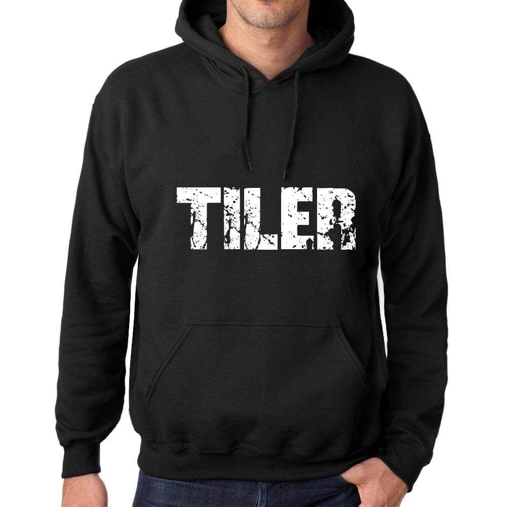 Mens Womens Unisex Printed Graphic Cotton Hoodie Soft Heavyweight Hooded Sweatshirt Pullover Popular Words Tiler Deep Black - Black / Xs /