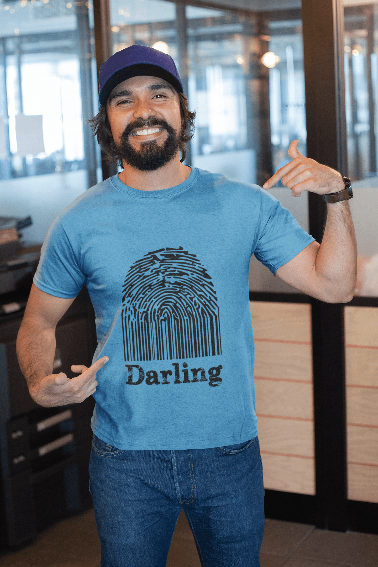 Darling Fingerprint, Blau, Herren-Kurzarm-Rundhals-T-Shirt, Geschenk-T-Shirt 00311