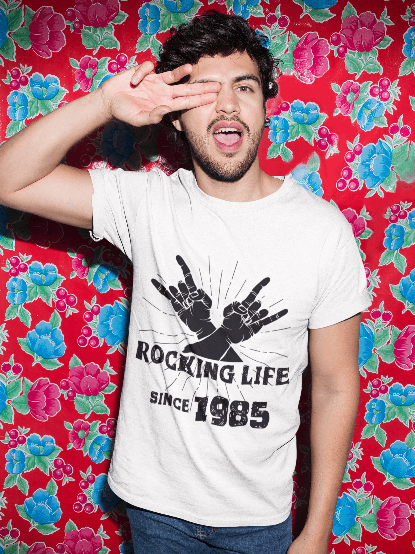 • Rocking Life Since 1985 Herren T-Shirt Weiß Geburtstagsgeschenk 00400 Rundhalsausschnitt