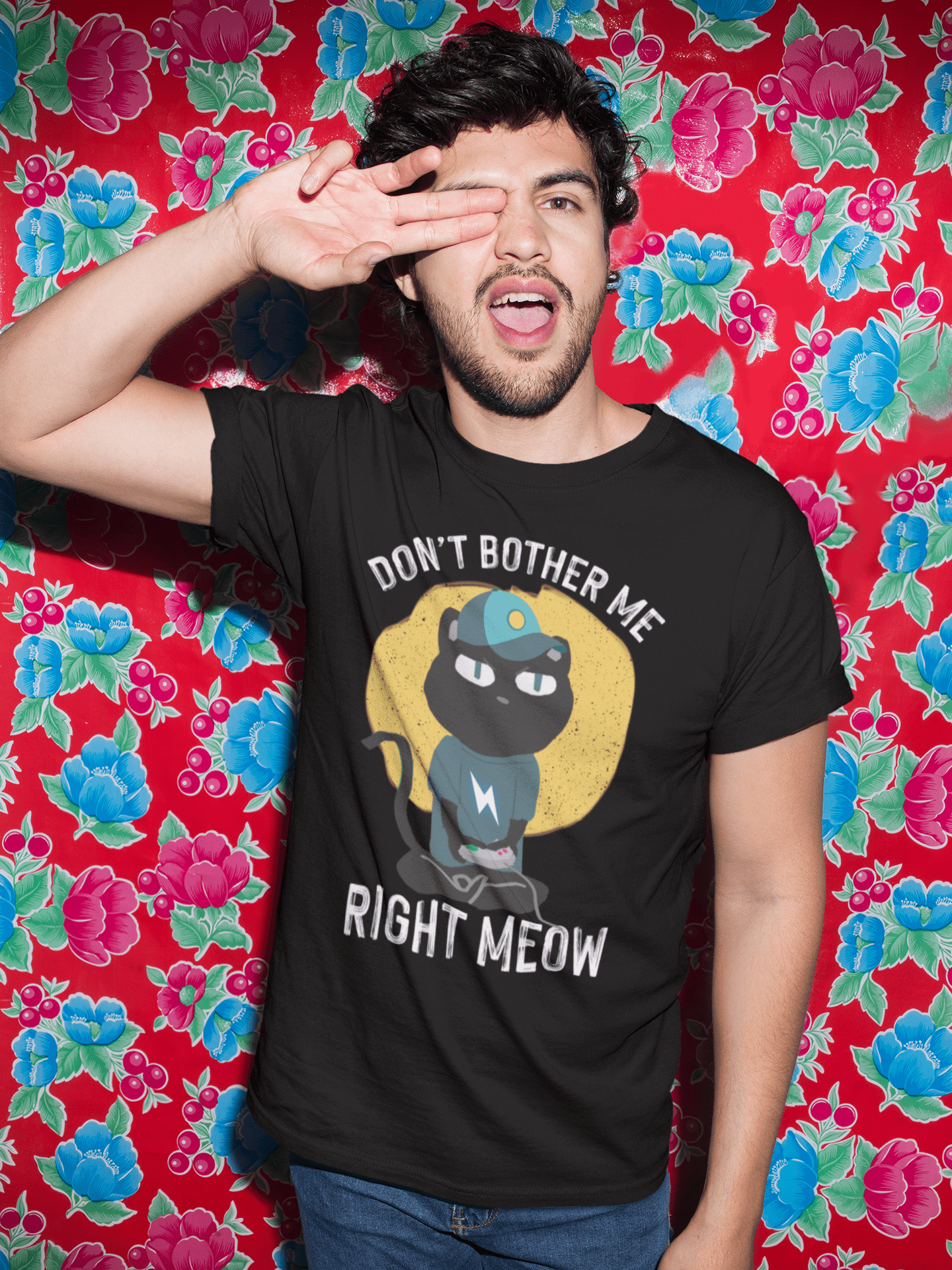 ULTRABASIC Men's T-Shirt Don't Bother Me Right Meow - Funny Cat Shirt - Cat Gamer