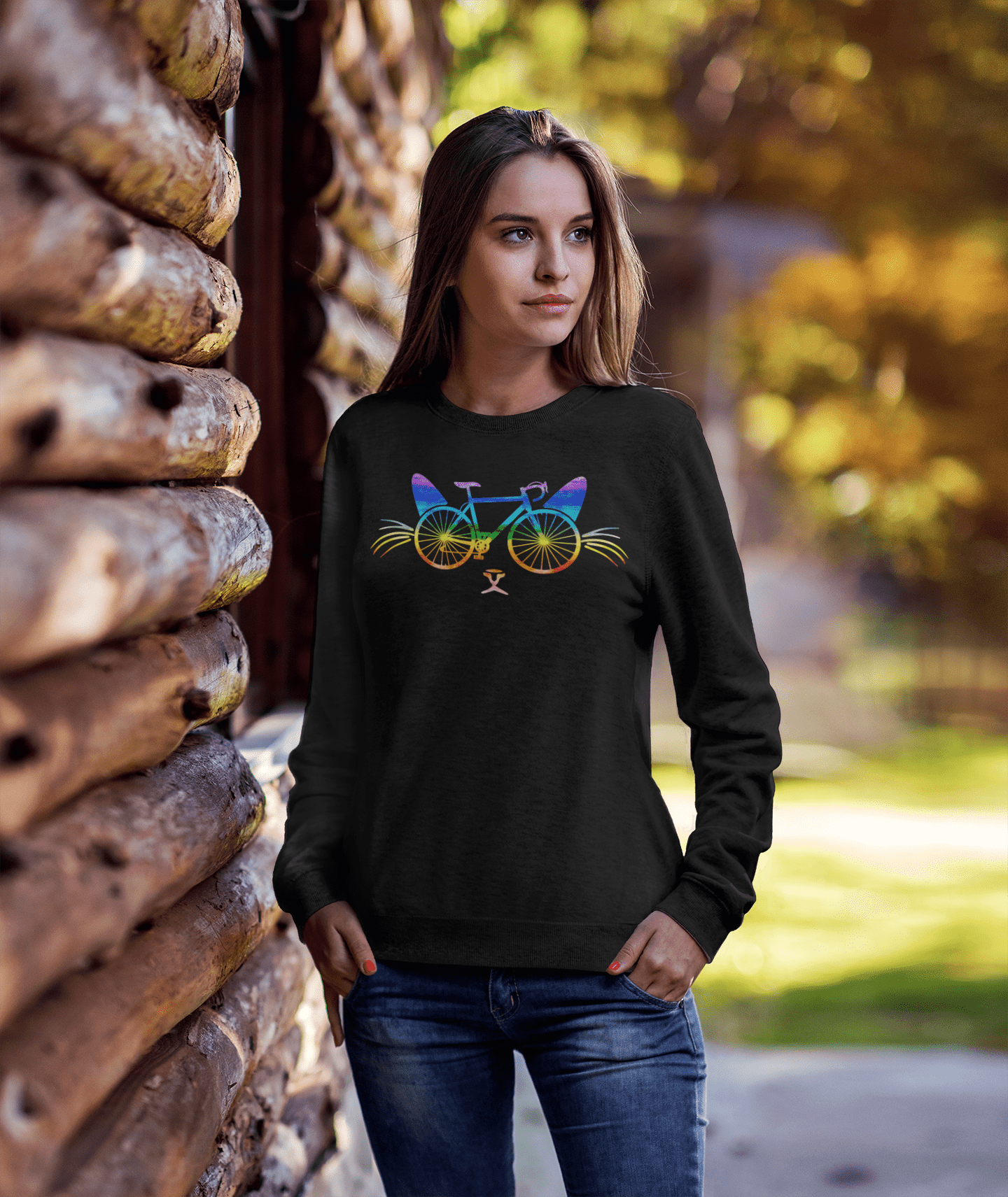 ULTRABASIC Damen Sweatshirt Cat Bicycle Rainbow – Kätzchen-Neuheitspullover