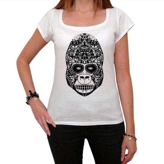Monkey Skull White Womens T-Shirt 100% Cotton 00188