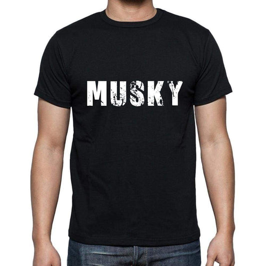 Musky Mens Short Sleeve Round Neck T-Shirt 5 Letters Black Word 00006 - Casual