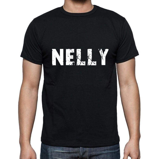 Nelly Mens Short Sleeve Round Neck T-Shirt 5 Letters Black Word 00006 - Casual