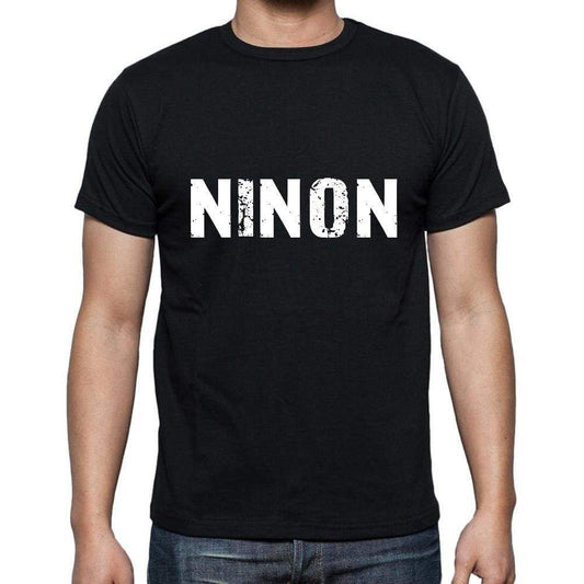 Ninon Mens Short Sleeve Round Neck T-Shirt 5 Letters Black Word 00006 - Casual