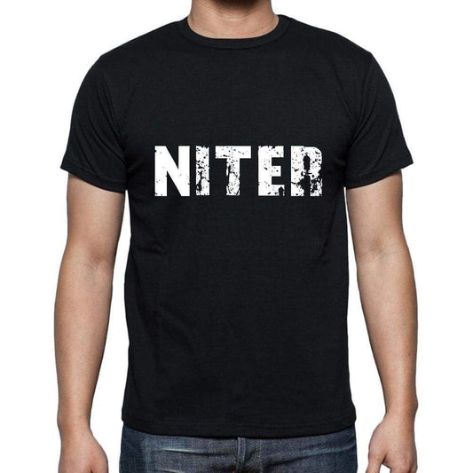 Niter Mens Short Sleeve Round Neck T-Shirt 5 Letters Black Word 00006 - Casual