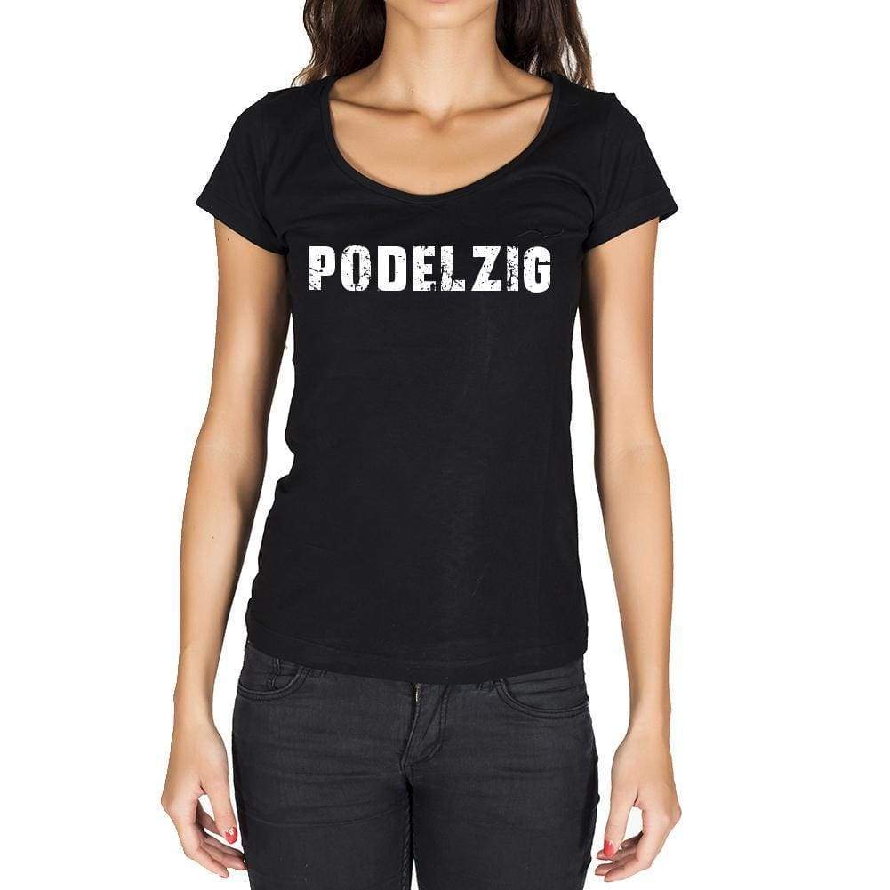 Podelzig German Cities Black Womens Short Sleeve Round Neck T-Shirt 00002 - Casual