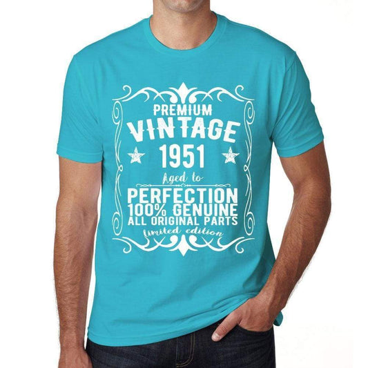 Premium Vintage Year 1951 Blue Mens Short Sleeve Round Neck T-Shirt Gift T-Shirt 00367 - Blue / Xs - Casual