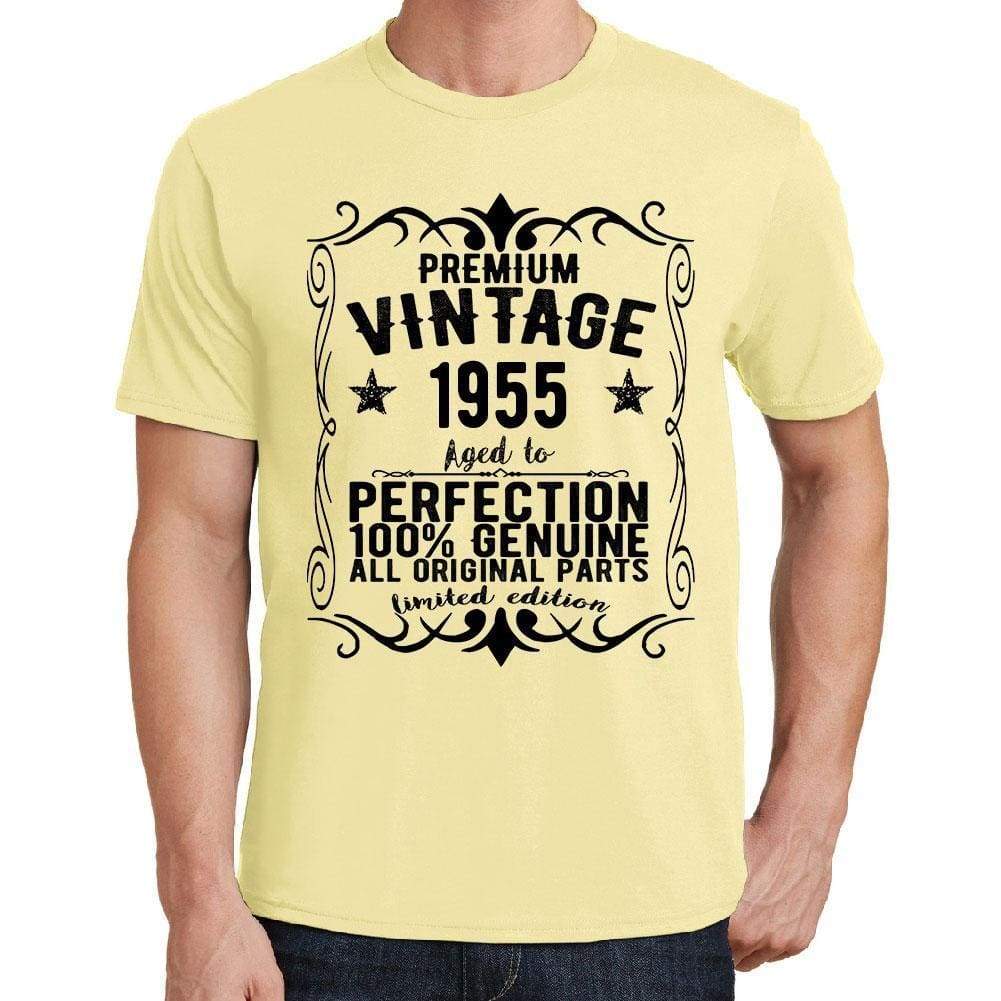 Premium Vintage Year 1955 Yellow Mens Short Sleeve Round Neck T-Shirt Gift T-Shirt 00348 - Yellow / S - Casual