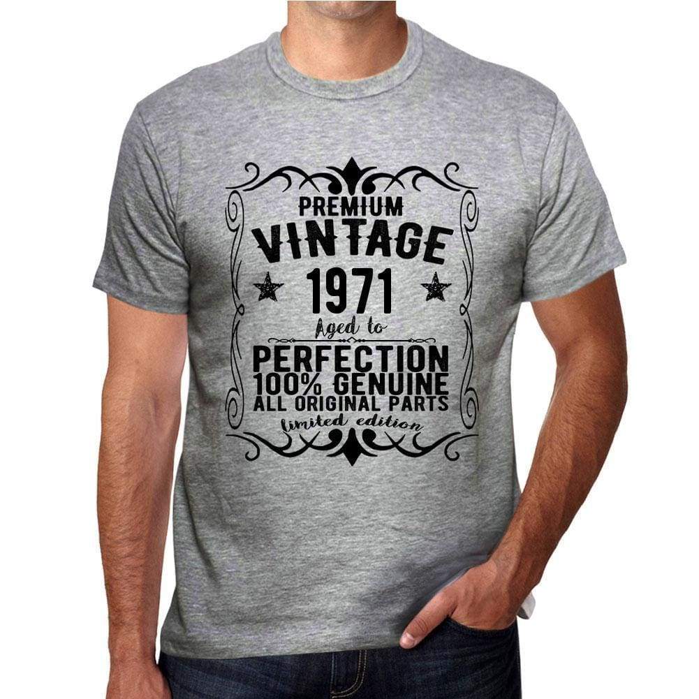Premium Vintage Year 1971 Grey Mens Short Sleeve Round Neck T-Shirt Gift T-Shirt 00366 - Grey / S - Casual
