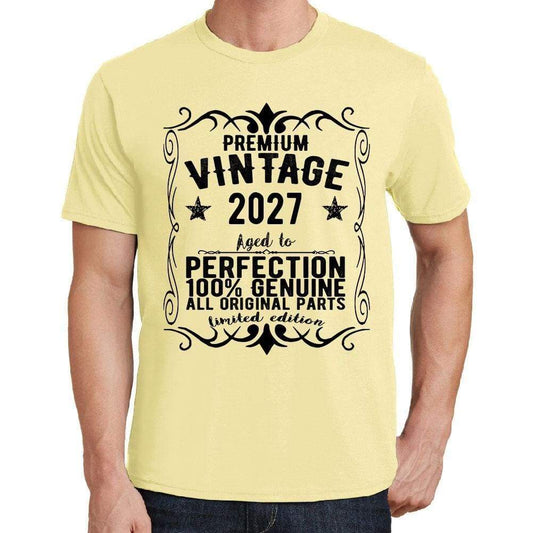 Premium Vintage Year 2027 Yellow Mens Short Sleeve Round Neck T-Shirt Gift T-Shirt 00348 - Yellow / S - Casual