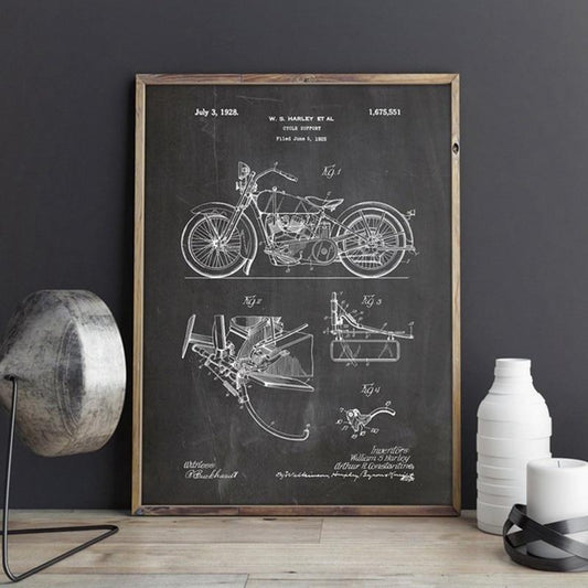 Motorcycle Patent Vintage Blueprint Poster Prints Motorcycle Artwork Science Wall Art Canvas Painting Gift Home Room Decor