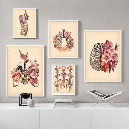 Vintage Lunge Schädel Wirbelsäule Menschliche Anatomie Medizin Wand Kunst Leinwand Malerei Nordic Poster Und Drucke Wand Bilder Für Wohnzimmer