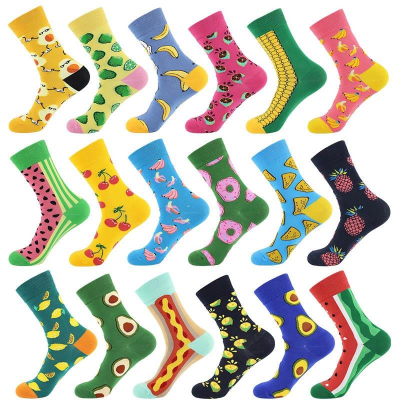 Unisex-Socken, lustig, niedlich, Cartoon-Früchte, Bananen, Avocado, Ei, Kekse, Donuts, Essen, glücklich, japanische Harajuku-Skateboard-Socken für Damen