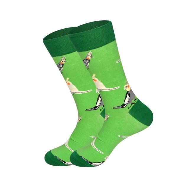 Downstairs Brand Desgin Happy Socks for Men's Gifts 28 Colors Birds Flamingos Penguins Streetwear Dress Up Long Casual Calcetines