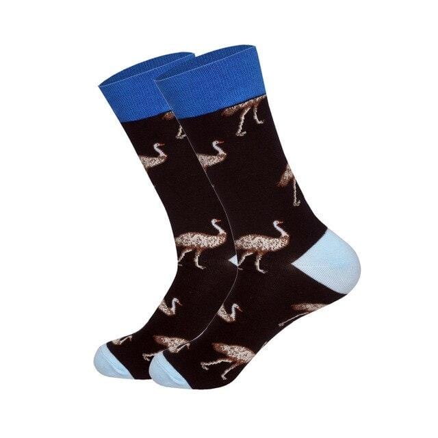 Downstairs Brand Desgin Happy Socks for Men's Gifts 28 Colors Birds Flamingos Penguins Streetwear Dress Up Long Casual Calcetines