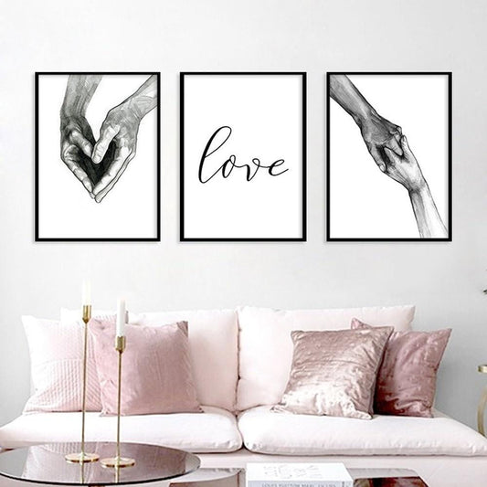 Schwarz Weiß Einfache Hand In Hand Liebhaber Leinwand Malerei LIEBE Paar Liebe-versprechen Poster Wand Bilder Für Wohnzimmer wohnkultur