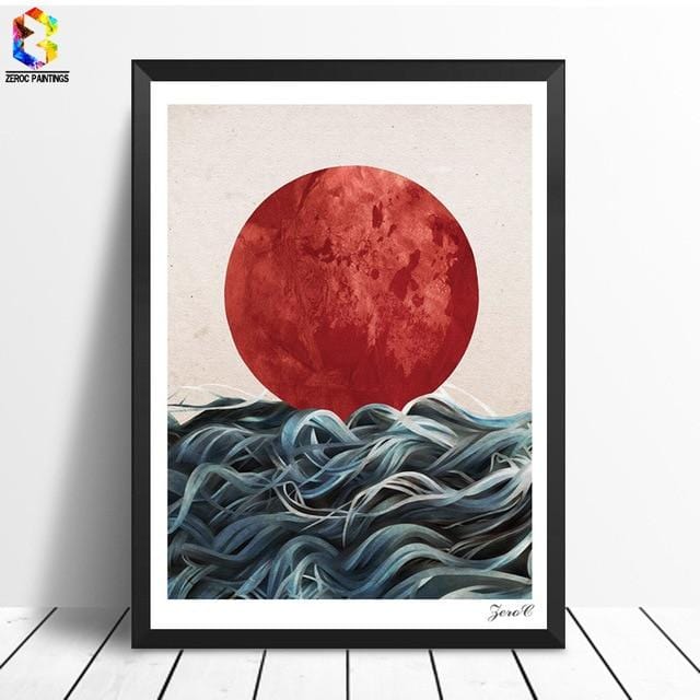 Abstrakte japanische Sonnenaufgang Poster und Drucke Wand Kunst Leinwand Malerei Bilder für Wohnzimmer skandinavischen Seascape Hause Dekor