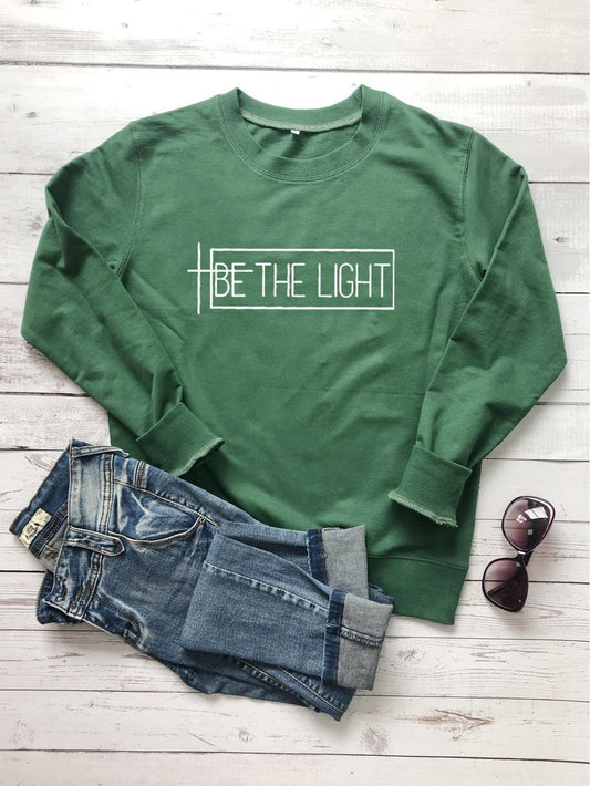 Seien Sie das Licht Sweatshirt Frauen Religion Christian Bibel Taufe Sweatshirts Slogan Zitat Party Hipster Pullover Tops