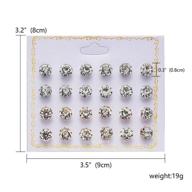 12 Pairs/set Stud Earrings Set With Card Transparent Zircon Balls Love Flowers Earrings Women Imulated Pearl Earrings Jewelry