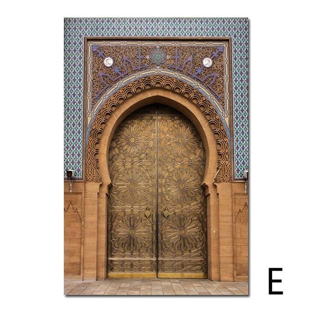 Morocco Door Nordic Poster Wall Art Canvas Painting Scenery Religion Casablanca Palace Wall Pictures For Living Room Unframed