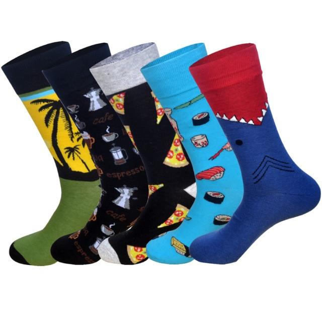 LIONZONE 5Pairs/lot Spring New Arrived Happy Socks Men Funny Art BritishStyle Streetwear Hip Hop Designer Crew Socks Gift Box