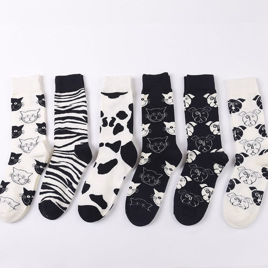 PEONFLY Cartoon Creativity Leopard Cat Animal Harajuku Crazy Cotton Funny Women Casual Socks Men Novelty Happy Short Socks