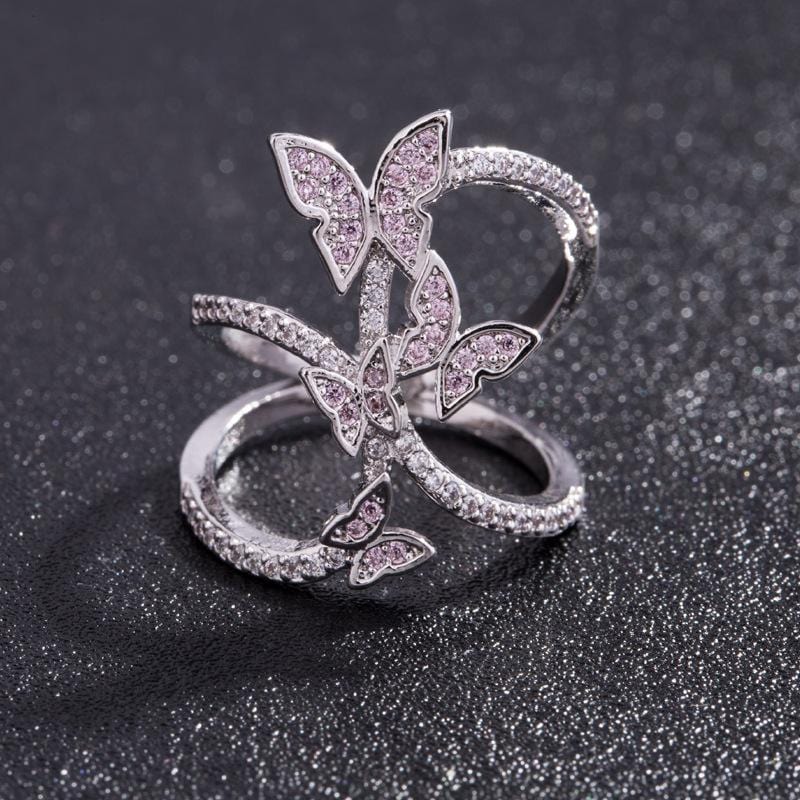 SuePhil New 2019 Women Rings Butterfly Light Pink Crystal Zircon Wings Ring for Women Trendy Jewelry rings