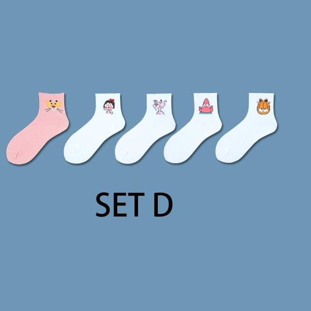 Ins Stil Lustige Tier Gemusterte Frauen Kurze Set Socken 5 Pairs Cartoon Ulzzang Baumwolle Ankle Atmungs Weibliche Harajuku Coole Sox