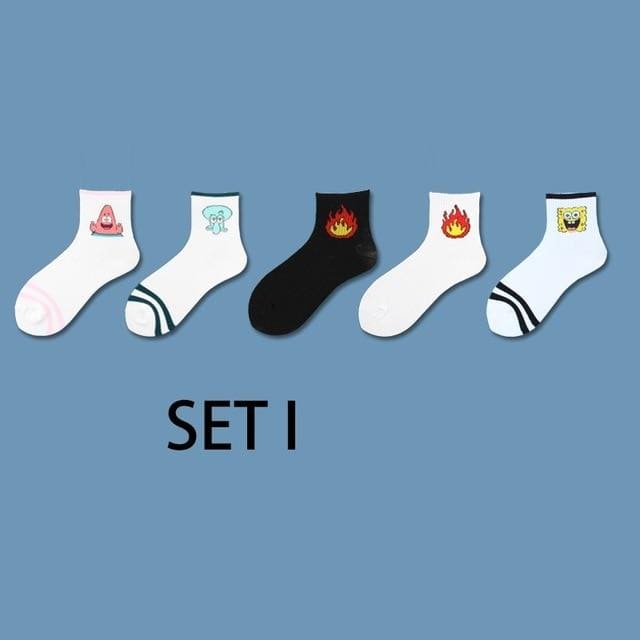 Ins Stil Lustige Tier Gemusterte Frauen Kurze Set Socken 5 Pairs Cartoon Ulzzang Baumwolle Ankle Atmungs Weibliche Harajuku Coole Sox