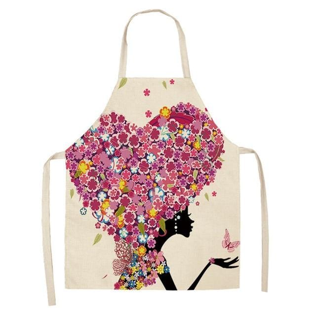 1Pcs Cotton Linen Flower Butterfly Girl Printed Kitchen Aprons for Women Home Cooking Baking Waist Bib Pinafore 53*65cm WQ0034